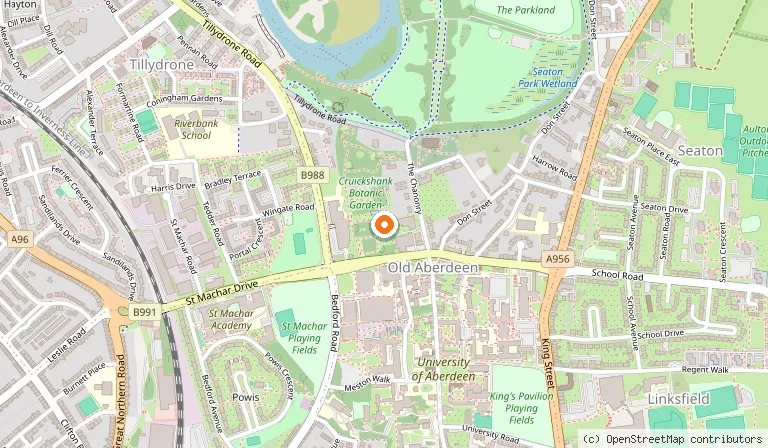 Map showing the location of Cruickshank Botanic Garden in Aberdeen