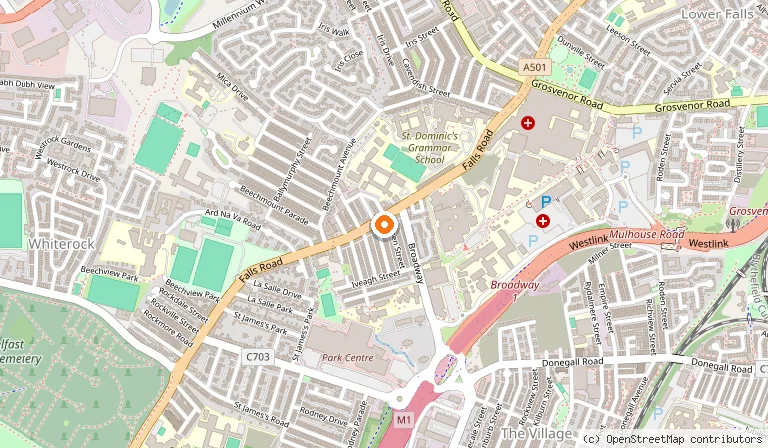 Map showing the location of Cultúrlann McAdam Ó Fiaich in Belfast