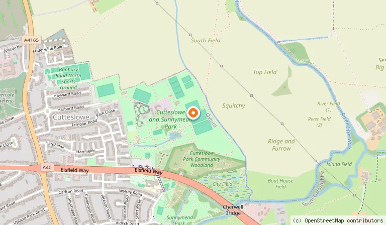 Map showing the location of Cutteslowe and Sunnymead Park in Oxford