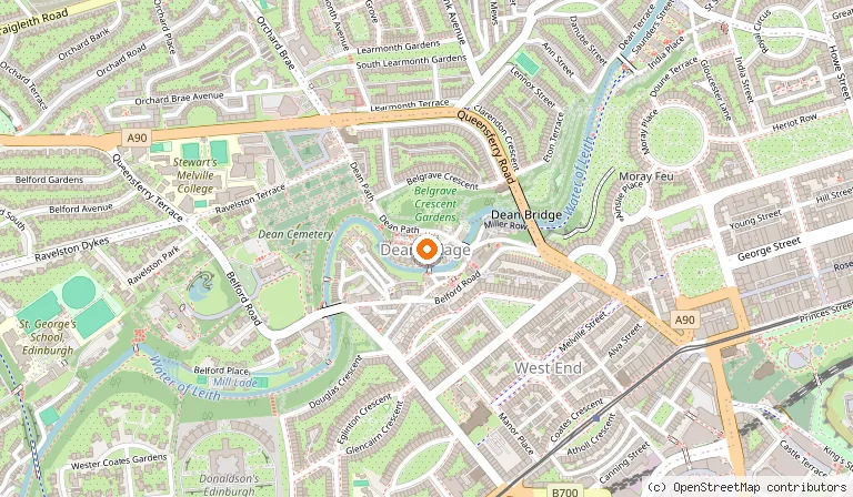 Map showing the location of Dean Village in Edinburgh