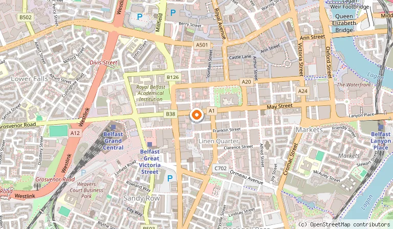 Map showing the location of Deanes Love Fish in Belfast