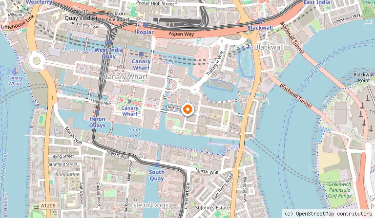 Map showing the location of Dishoom Canary Wharf in London