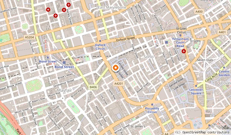 Map showing the location of Dishoom Carnaby in London