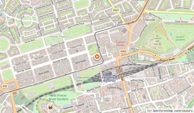 Map showing the location of Dishoom Edinburgh in Edinburgh
