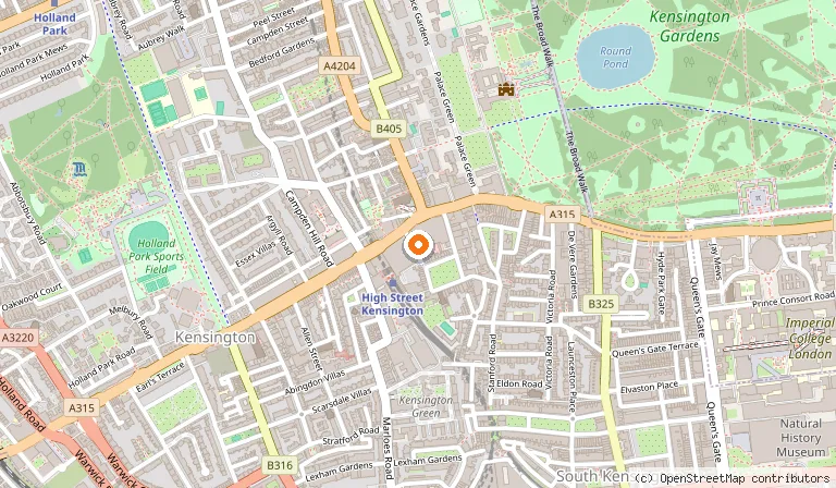 Map showing the location of Dishoom Kensington in London