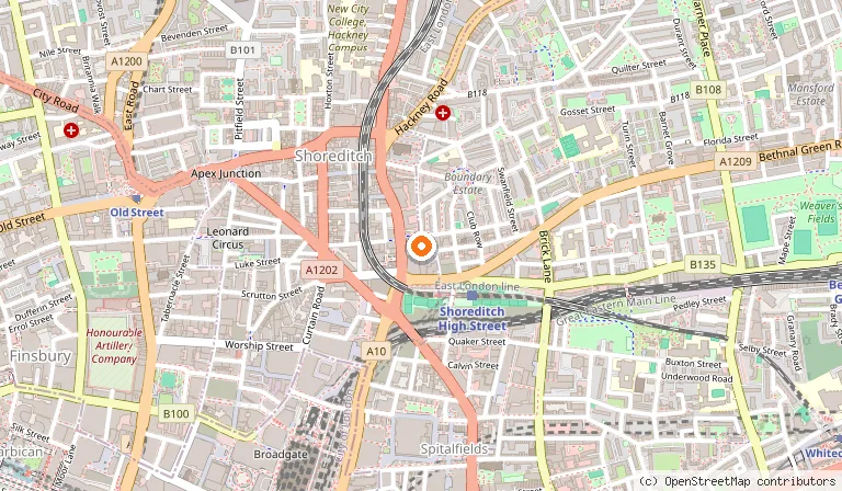 Map showing the location of Dishoom Shoreditch in London