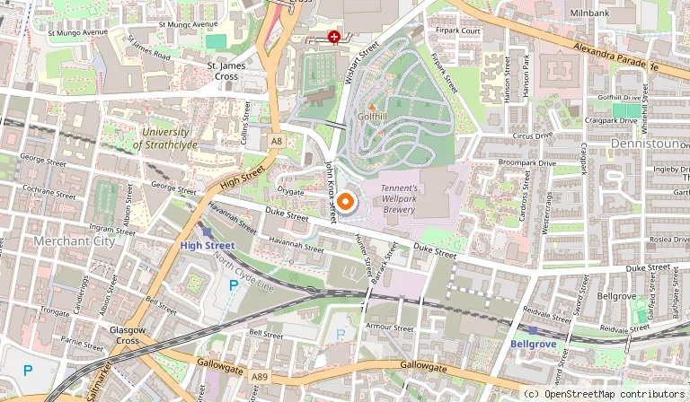 Map showing the location of Drygate Bar, Kitchen and Brewing Co. in Glasgow