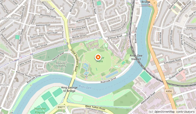 Map showing the location of Duthie Park in Aberdeen