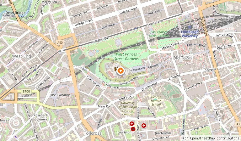 Map showing the location of Edinburgh Castle in Edinburgh