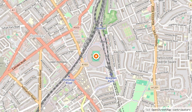 Map showing the location of Emirates Stadium in London