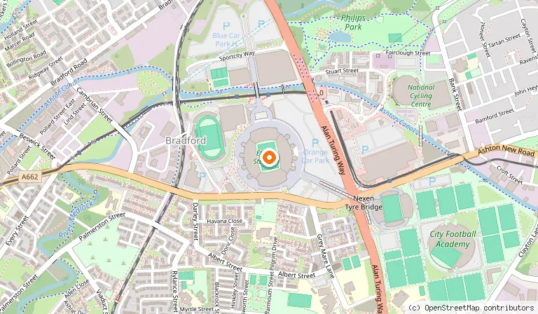 Map showing the location of Etihad Stadium in Manchester