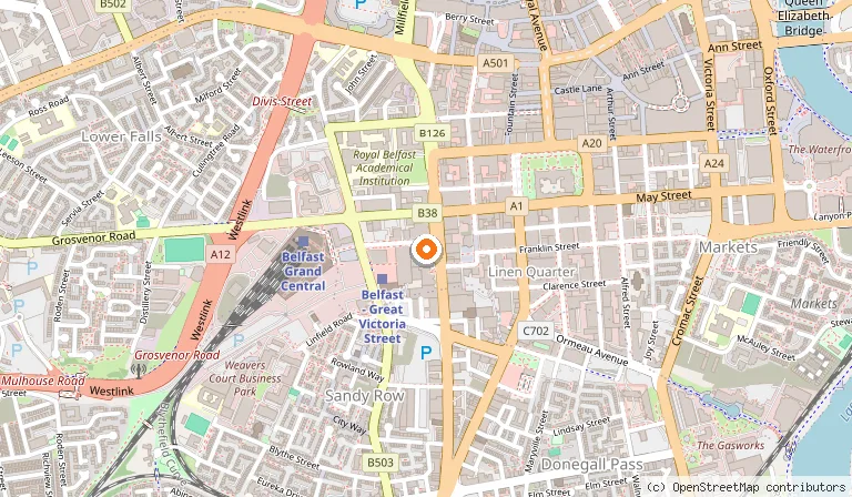 Map showing the location of Europa Hotel in Belfast