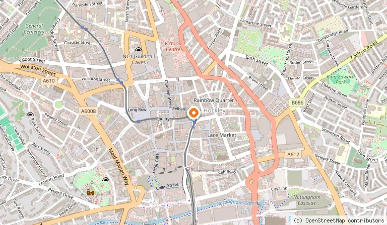 Map showing the location of Faradays in Nottingham