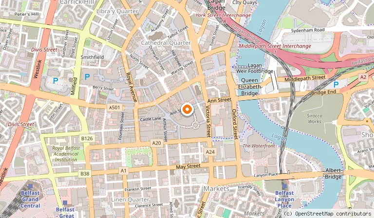 Map showing the location of Fish City in Belfast