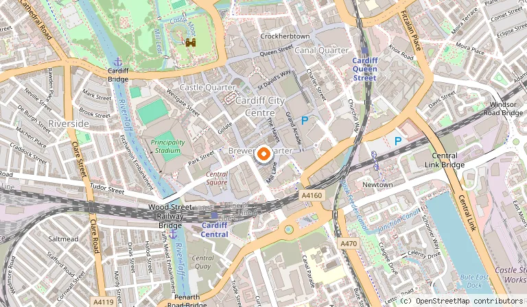 Map showing the location of Five Guys Burgers and Fries Cardiff City Centre in Cardiff