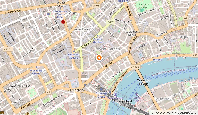 Map showing the location of Flat Iron Covent Garden in London