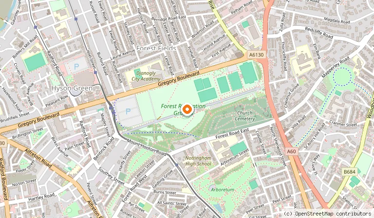 Map showing the location of Forest Recreation Ground in Nottingham
