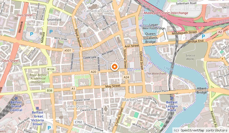 Map showing the location of Frankie & Benny's in Belfast