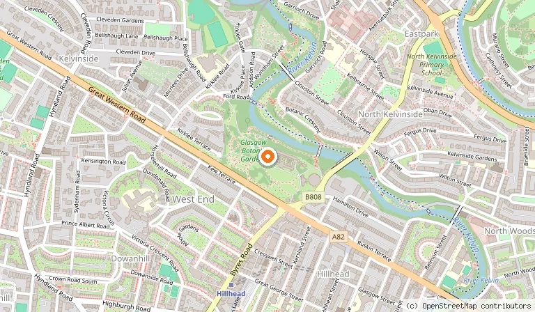 Map showing the location of Glasgow Botanic Gardens in Glasgow