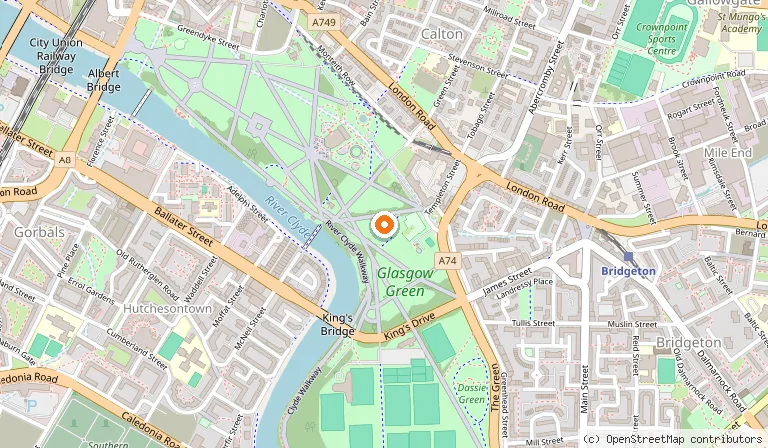 Map showing the location of Glasgow Green in Glasgow