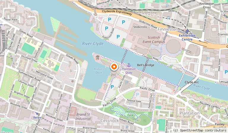 Map showing the location of Glasgow Science Centre in Glasgow