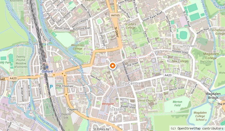 Map showing the location of Gourmet Burger Kitchen (GBK) in Oxford