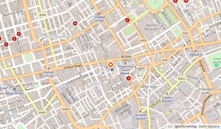 Map showing the location of Govinda's Soho Street in London