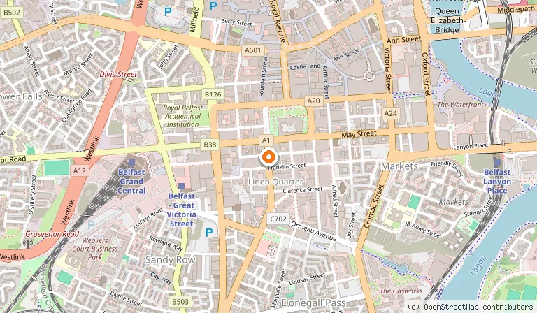 Map showing the location of Grand Central Hotel Belfast in Belfast
