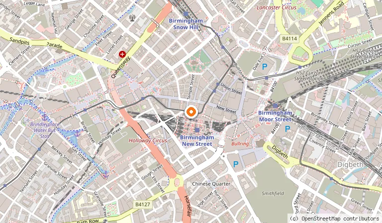 Map showing the location of Grand Central Kitchen Birmingham in Birmingham