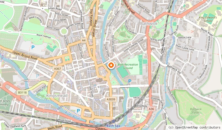 Map showing the location of Great Pulteney Street in Bath
