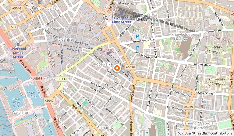 Map showing the location of Greek Taverna Bold Street in Liverpool
