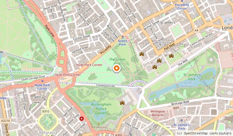 Map showing the location of Green Park in London