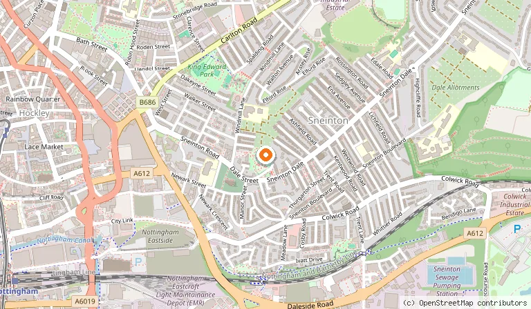 Map showing the location of Green's Windmill and Science Centre in Nottingham