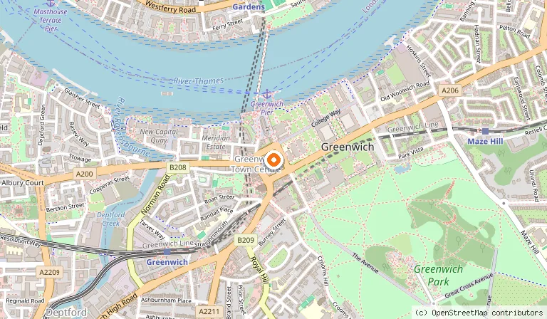 Map showing the location of Greenwich Market in London