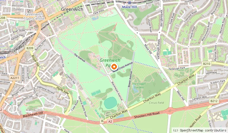 Map showing the location of Greenwich Park in London