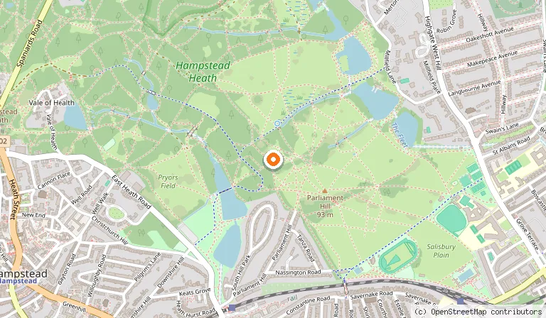 Map showing the location of Hampstead Heath in London