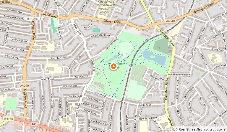 Map showing the location of Handsworth Park in Birmingham