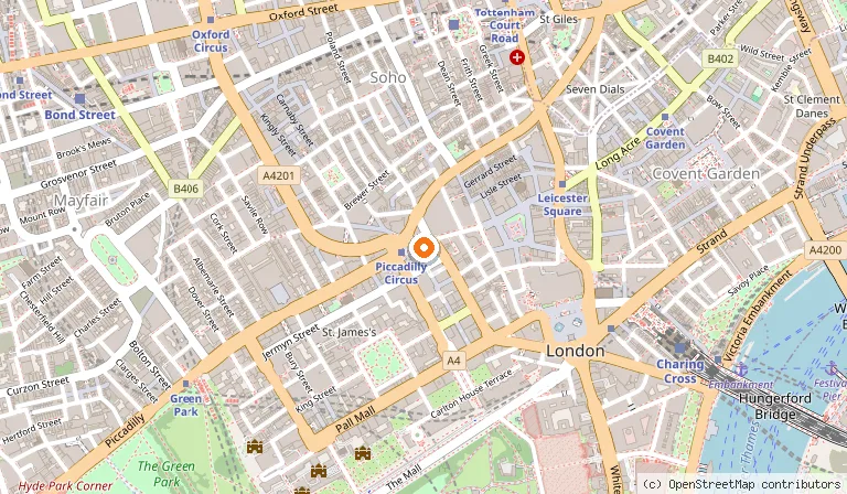 Map showing the location of Hard Rock Cafe in London