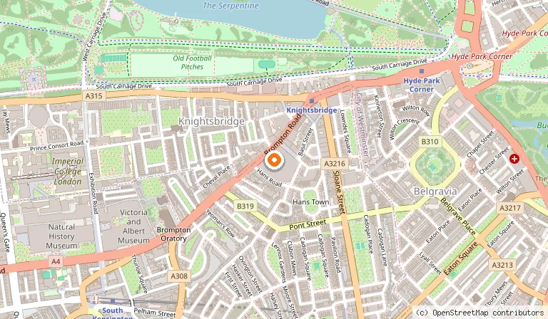 Map showing the location of Harrods in London