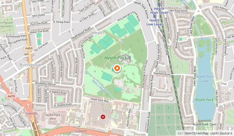 Map showing the location of Heath Park in Cardiff