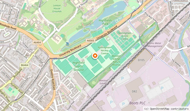 Map showing the location of Highfields Park in Nottingham