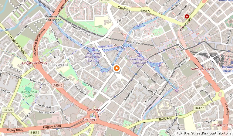 Map showing the location of Hilton Garden Inn Birmingham Brindleyplace in Birmingham