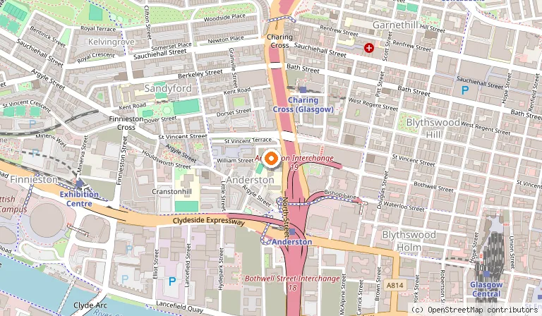 Map showing the location of Hilton Glasgow in Glasgow