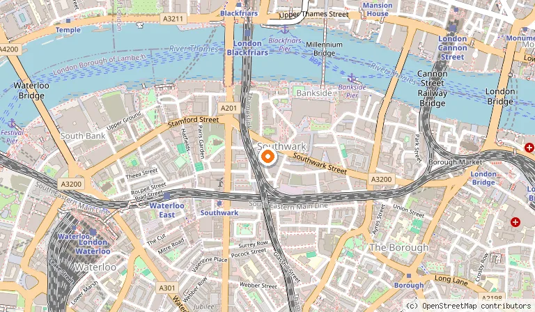 Map showing the location of Hilton London Bankside in London