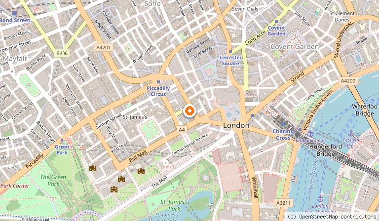 Map showing the location of His Majesty's Theatre in London