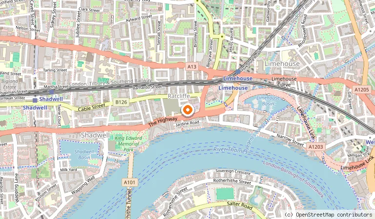 Map showing the location of Holiday Inn Express London - Limehouse by IHG in London