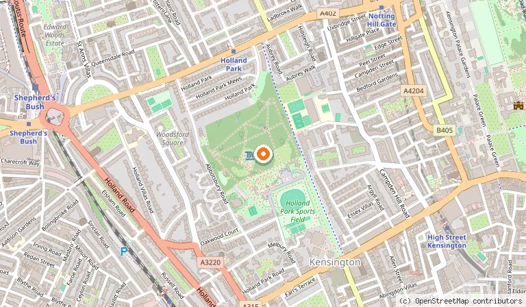 Map showing the location of Holland Park in London