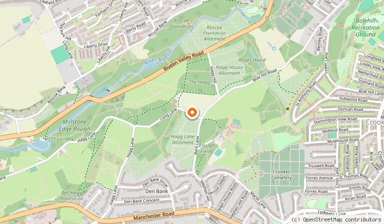 Map showing the location of Holly Hagg Community Farm & Alpaca Treks in Sheffield