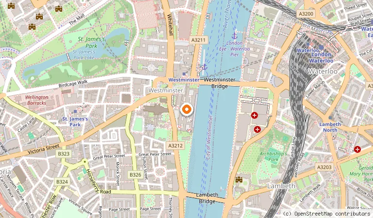 Map showing the location of Houses of Parliament in London