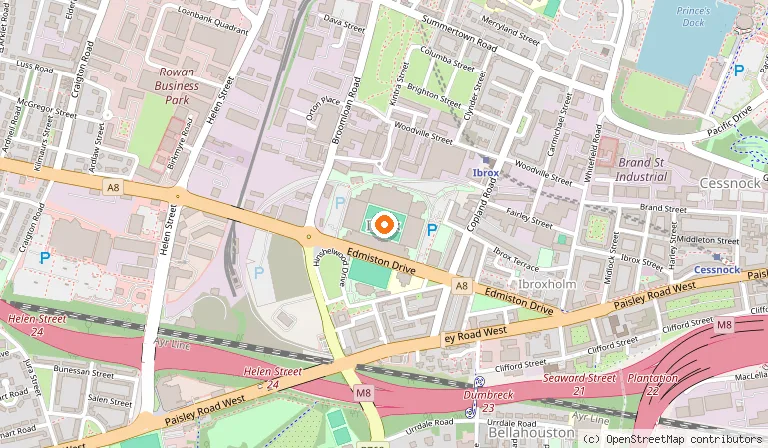 Map showing the location of Ibrox Stadium in Glasgow